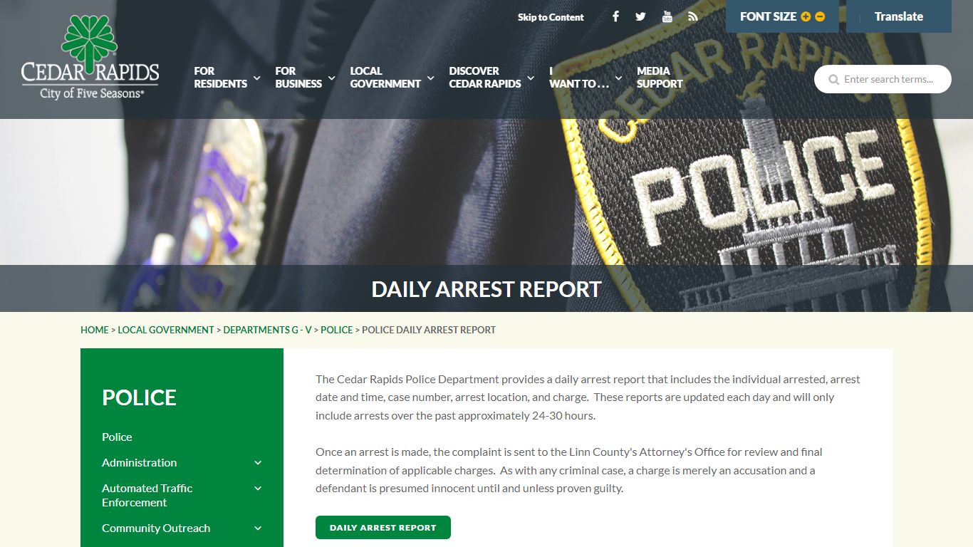 Daily Arrest Report - Cedar Rapids, Iowa